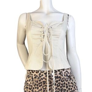 Musera Denim Corset Top Lace Up Front Cream Ivory Y2K Streetwear Country Sz M